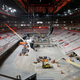 Construction of the now-completed Little Caesars Arena. Photo: AP